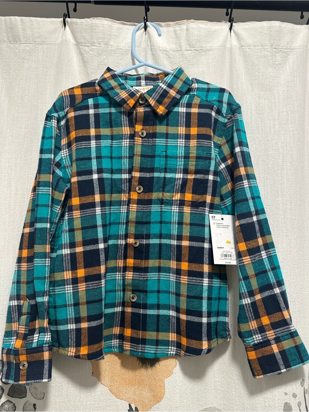 jumping beans Teal Navy Orange Plaid Button-Up Shirt